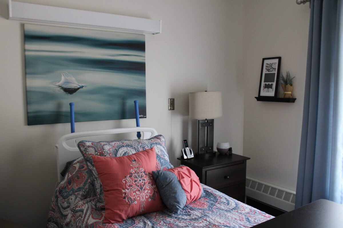 Cozy hospital bed for resident