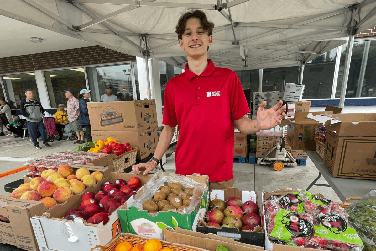 North York Harvest Food Bank staff distributing fresh produce to community members