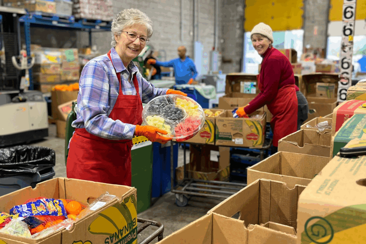 Dedicated volunteers sort food donations at the Food Security Distribution Centre.