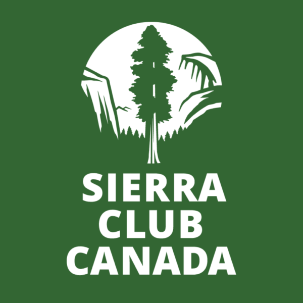 Sierra Club Canada Foundation Logo, with tree and cliffs, on green
