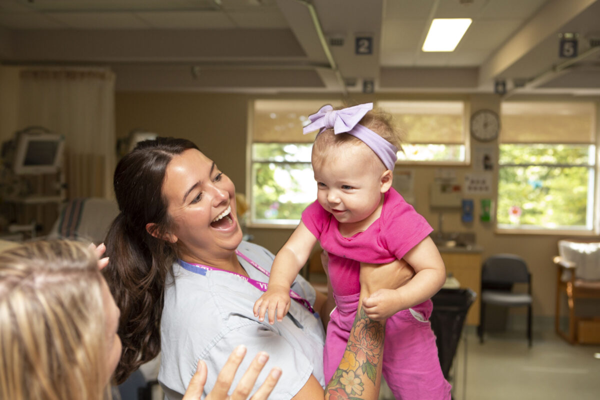 Olivia Lyle, baby Lily and RN Chelsea Klein